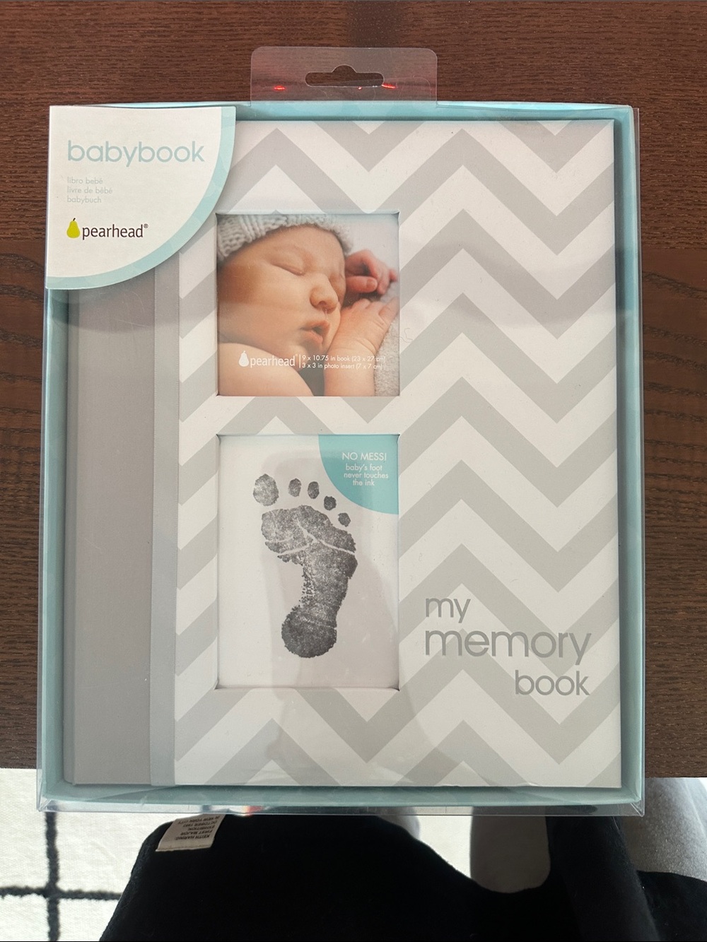 Pearhead Gray Baby Memory Book with Light Blue Trim